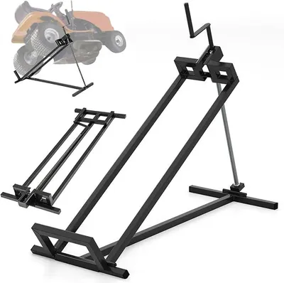 Image de Tondeuse autoportée, système de levage jusqu'à 400 kg | Inclinaison réglable en continu jusqu'à 45° | Pliable, plateforme de levage en métal, outil de nettoyage pour tondeuses. Élévateur pour motos, tondeuses autoportées et tracteurs tondeuses (noir)