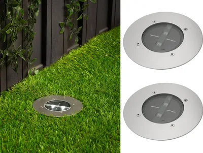 Produktbild von 2er Set Solar Einbaustrahler Außen rund mit Tag/Nacht Sensor Bodeneinbauleuchten