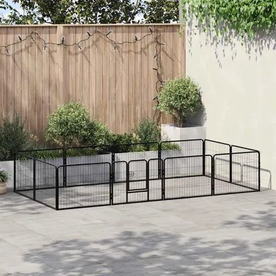 Produktbild von vidaXL Hunde-Laufgitter 12 Paneele Stahl 80x60 cm Schwarz
