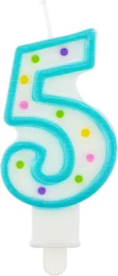 Zdjęcie produktu dla Świeczka cyferka z kropkami 5, 7,5 cm (Świeczki - Party)