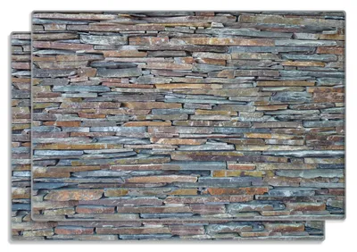 Produktbild von Wallario Frühstücksbrettchen 2er Set aus Glas, je 20 x 30 cm, mit rutschfesten Füßen, Motiv Natursteinmauer in grau braun