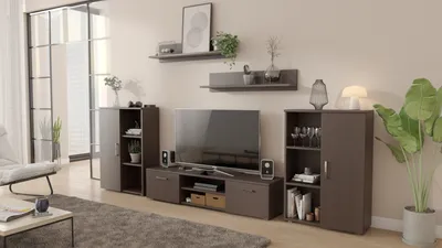 Produktbild von Wohnwand Herkules Per La Vita Wenge, Modern Schrankwand, Wohnzimmerschrank mit Hängeschrank, , Sideboard und Wandregal, Wohnzimmer
