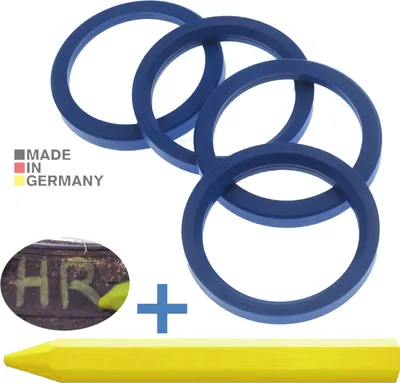 Produktbild von 4X Zentrierringe 72,0 x 57,1 mm Blau Felgen Ringe + 1x Reifen Kreide Fett Stift