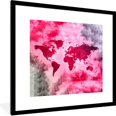 Produktbild von MuchoWow® MuchoWow® Gerahmtes Poster Weltkarte - Abstrakt - Farben 40x40 cm - Poster mit zchwarzem Bilderrahmen - Poster - Plakat im Rahmen
