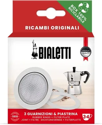Produktbild von Bialetti Ersatzteilset 1 Filterplatte und 3 Dichtungsringe 3/4 Tassen, silber/weiß (1 Set)