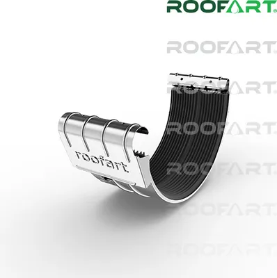 A close-up, angled view of a gutter connector on a white background.