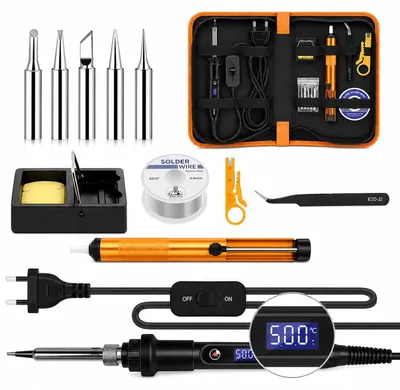 Immagine prodotto di Saldatore kit set di saldatura 80 W - Temperatura regolabile 180-500 °C - 13 in 1 con 5 punte