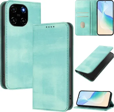 Image de Housse de téléphone portable pour Blackview Color 6, Vintage Cuir RFID Protection Porte-carte Stand Fonction Housse à rabat magnétique Turquoise