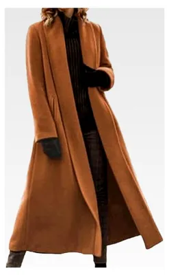 Produktbild von Damen Wintermantel Lang Warm Elegant Übergangsmantel Mit Gürtel Einfarbig Revers Winterjacke Ohne Kapuze Winddicht Wollmantel Trenchcoat Dufflecoat Fleecemantel