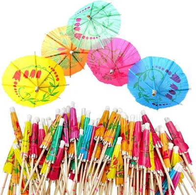 Produktbild von Farbenfrohe Cocktail-Accessoires – 100 Stück – Papierschirmchen – Dekoration