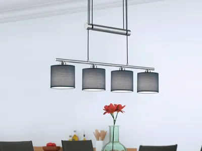 Produktbild von Trio 305400411 Pendelleuchte 4xE14 Stoffschirme grau nickel matt