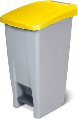 Produktbild von Tretabfalleimer mit Rollen, Inhalt 60 Liter, HxBxT 700 x 380 x 490 mm, Korpus grau/Deckel gelb