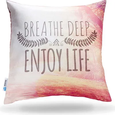 Produktbild von etérea Dekokissen Kissenhülle YOLO breathe deep Enjoy Life 40x40 cm Taupe 100%