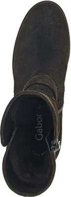 A top-down view of a brown boot.