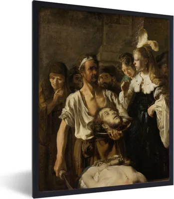 Produktbild von MuchoWow® Gerahmtes Poster Salome empfängt das Haupt von Johannes dem Täufer - Rembrandt van Rijn 30x40 cm - Poster mit Schwarzem Bilderrahmen Wandposter Rahmen Foto Bilder - Wanddeko - Kunstdrucke