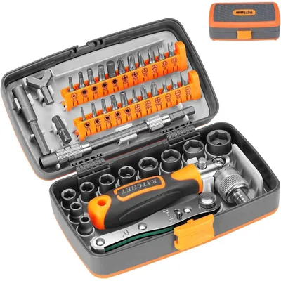 Produktbild von 38-teiliges Steckschlüsselsatz mit 1/4" Umschaltknarre, Cr-V, Werkzeugkoffer