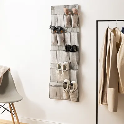Produktbild von Navaris Hängeorganizer Hängaufbewahrung für Schuhe - Ordnungssystem Hängeregal mit 20 Taschen - Organizer passend für jede reguläre Tür - dunkelgrau