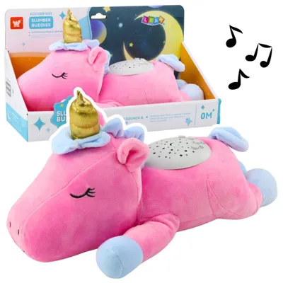 Imagen del producto de Unicornio de peluche, dormido, suave, con proyector, sonido y ruido, color rosa