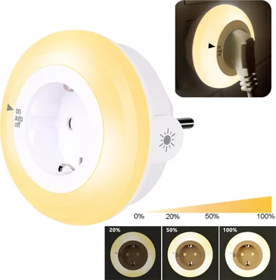 Zdjęcie produktu dla Gniazdo lampki nocnej LED z czujnikiem zmierzchu, lampka nocna z automatycznym włączaniem/wyłączaniem, sypialnia, salon, korytarz, schody do piwnicy, ciepła biel