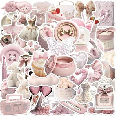 Obrázek produktu pro 50 kusů sady samolepek Girly Pink – estetické samolepky Kawaii na láhve na vodu, notebooky, skateboardy, kytary, scrapbooky, deníky – anime samolepky pro dívky a ženy.