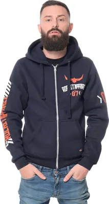 Produktbild von ROCK-IT Apparel Herren Zip-Hoodie | Kapuzenjacke mit Siebdruck-Print | weicher Stoff | "Racer 07" Navy Blau 5XL