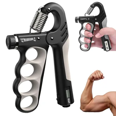 Productafbeelding van Handgreep handtrainer onderarmtrainer - Instelbaar 5 tot 100 kg - Met teller - Grijs