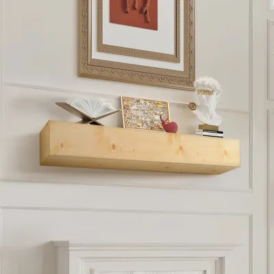 Image de Cheminée VEVOR, 183 x 20 x 12,7 cm, capacité de charge 22,7 kg, cheminée en bois naturel pour au-dessus de la cheminée, étagère de ferme flottante à fixer au mur, cheminée en bois faite à la main comme décoration murale