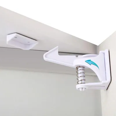 Immagine prodotto di set di 10 chiusure di sicurezza per bambini autoadesive per cassetti e armadi - senza forare, tutte in bianco