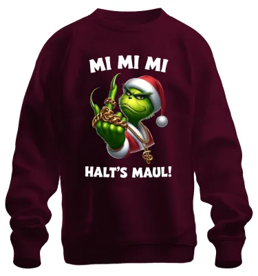 Produktbild von Grinch Weihnachtsgrinch MI MI MI HALT'S MAUL Goldkette Sweatshirt Pullover, Burgundy, XL