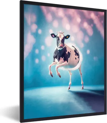 Produktbild von MuchoWow® Gerahmtes Poster Kuh - Krone - Ballett - Blau - Rosa 60x80 cm - Poster mit Schwarzem Bilderrahmen Wandposter Rahmen Foto Bilder - Premium - Wanddeko Wohnzimmer