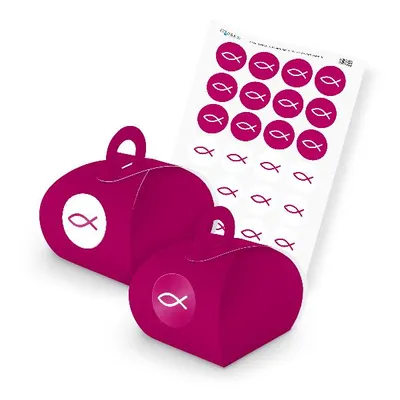 Produktbild von itenga SET Fisch (Motiv 32) 24x Geschenkschachtel mit Griff pink + Stickerbogen