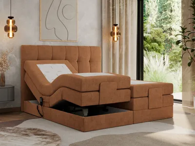 Produktbild von MKS MEBLE Boxspringbett 140 x 200 cm elektrisch verstellbar 7-Zonen Taschenfederkern Matratze mit Topper Bett 140 x 200 cm mit Motor Polsterbett Motorbett - Vittoria - Orange Strukture - H4