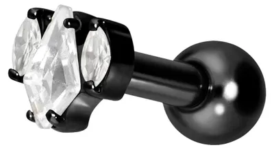 Produktbild von Ohrpiercing Titan Ohrpiercing mit Innengewinde KRISTALLSCHILD + KRISTALLOVALE Schwarz Stablänge: 8mm