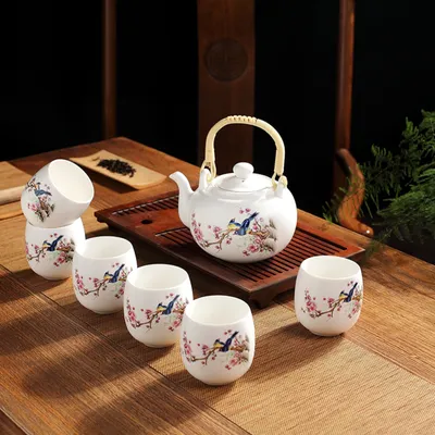 Obrázek produktu pro Jemný asijskýživot Čajová souprava Orientální čínský japonský ručně vyráběný porcelánový čajník Šálky Dekorativní pokoj 246-504