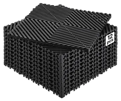 Image de VEVOR Tapis d'évacuation emboîtables 31 x 31 cm, tapis modulaires emboîtables, tapis d'évacuation emboîtables 12 pièces, tapis de douche pour le jardin du garage