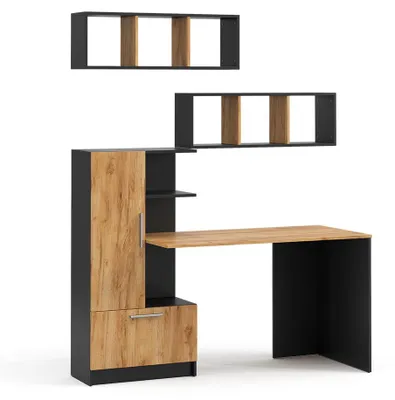 Immagine prodotto di set scrivania Vicco Tomy Antracite/Rovere dorato 150 x 59 cm Set di 3 come 2 ripiani + scrivania, Model 59183