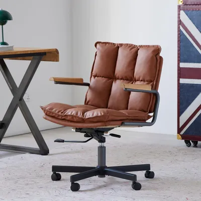Zdjęcie produktu dla Krzesło biurowe, skórzane, ergonomiczne, obrotowe, krzesło dla dyrektora, z regulacją wysokości, z podłokietnikami, kolor brązowy