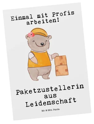 Produktbild von Mr. & Mrs. Panda bildkarte Paketzustellerin Leidenschaft - Weiß - Geschenk, Witzig, Spruch, Kunstkarten, Lustig, Grußkarte, Ansichtskarte, Paketbotin, Postkarte