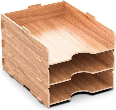 Zdjęcie produktu dla Organizer na biurko, z możliwością układania w stosy, drewniany, format A4, uchwyt na dokumenty