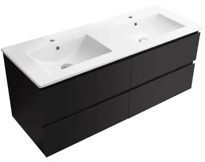 Immagine prodotto di Mobile da bagno Carole + lavabo doppio in Vetroceramica Todo - nero opaco - 121x50x46,5 cm