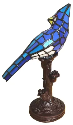 Zdjęcie produktu dla Clayre & Eef Tiffany Lampa stołowa Bird 15x12x33 cm Niebieski polyresin