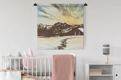 Produktbild von MuchoWow® Wandteppich Wandbehang Meer - Berge - Sonne 90x90 cm Tapisserie Dekoration Wandtuch - Wandaufhänger