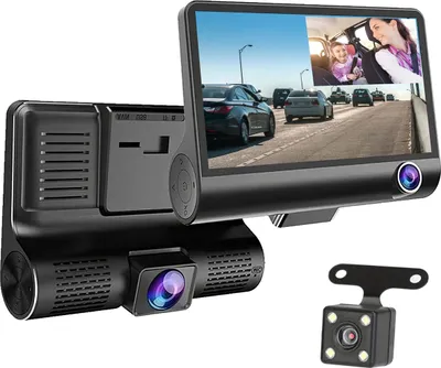 Produktbild von Dashcam mit Rückfahrkamera – 4 Zoll LCD, Full HD 1080p, 170° Weitwinkel, G-Sensor, Loop-Aufnahme, Mini KFZ Video Recorder