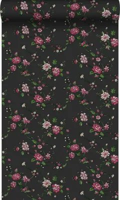 Produktbild von Origin Wallcoverings Tapete Blumen Schwarz und Rosa 53 cm x 10.05 m
