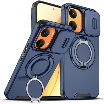 Obrázek produktu pro Dvouvrstvé pouzdro pro Xiaomi Poco X8 Pro Max / Redmi Turbo 5 Max, posuvným krytem fotoaparátu a magnetickým kroužkovým stojánkem Modrý