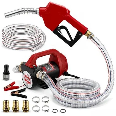Produktbild von Dieselpumpe, 12 V, 45-50 l/min, Kraftstoffpumpe, selbstansaugende Diesel-Übertragungspumpe mit Aluminium-Handstück und Schläuchen, 200 W Heizölpumpe für Lkw, Boote, Traktoren, Baumaschinen, keine 230 V