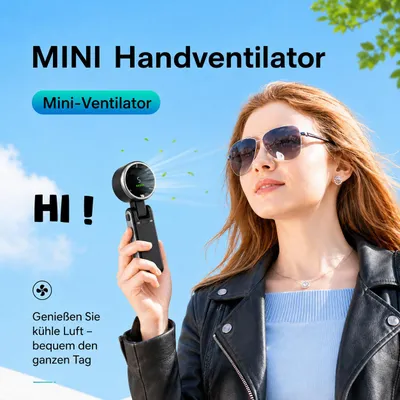 Produktbild von Tragbarer Handheld-Turbo-Ventilator, faltbarer Kühlventilator mit 5 Windstufen, wiederaufladbarer Tisch-/Nackenventilator für Reisen, Camping und Arbe