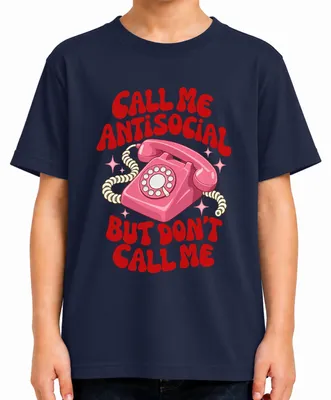 Obrázek produktu pro Tričko s nápisem "Říkejte mi antisociální, ale ne retro. Telefon. Introvert. Děti.", tmavě modré, velikost 128