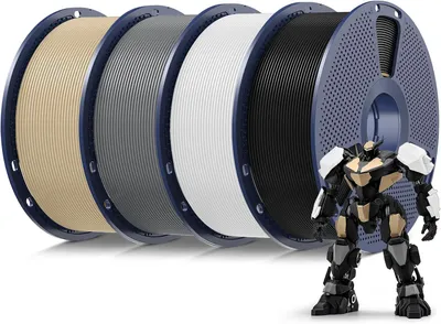 Productafbeelding van PLA-filament 1,75 mm - 3D printer filament - 4 kg - Zwart + wit + grijs + eiken
