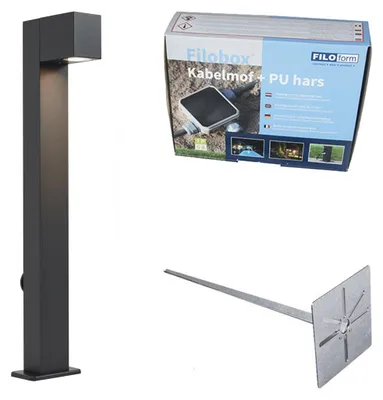 Produktbild von Außenleuchte Schwarz mit Erdspieß und Kabelverschraubung 65cm inkl Steckdose IP44 Baleno